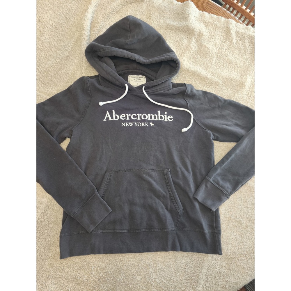 New York Abercrombie & Fitch Women's Hoodie Gray Long Sleeve Drawstring Large‎